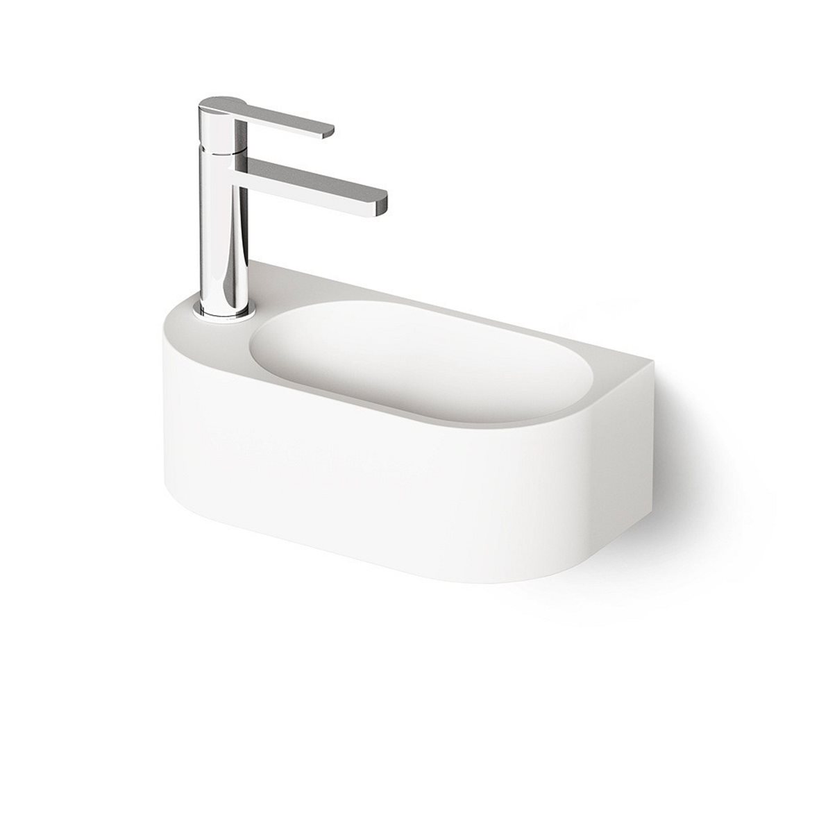 PAA Re seinään tai tason päälle asennettava pieni pesuallas 40X21X14 cm mattavalkoinen kivikomposiitti vasemmalla kulho oikealla matta valkoinen