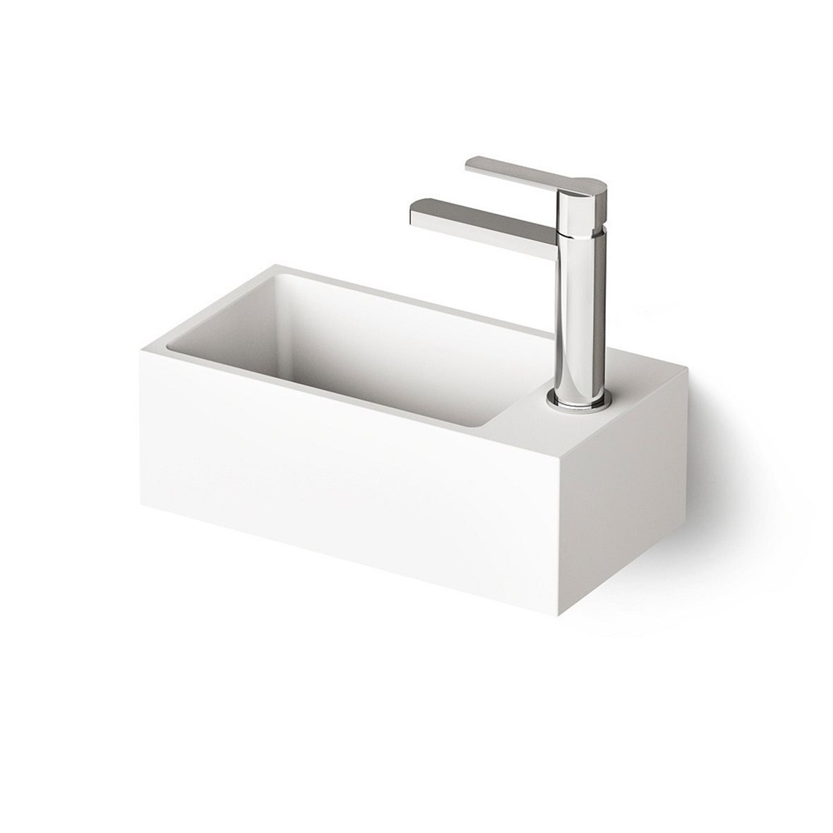 PAA Mi seinään tai tason päälle asennettava pieni pesuallas 40X21X14 cm mattavalkoinen kivikomposiitti oikealla kulho vasemmalla matta valkoinen