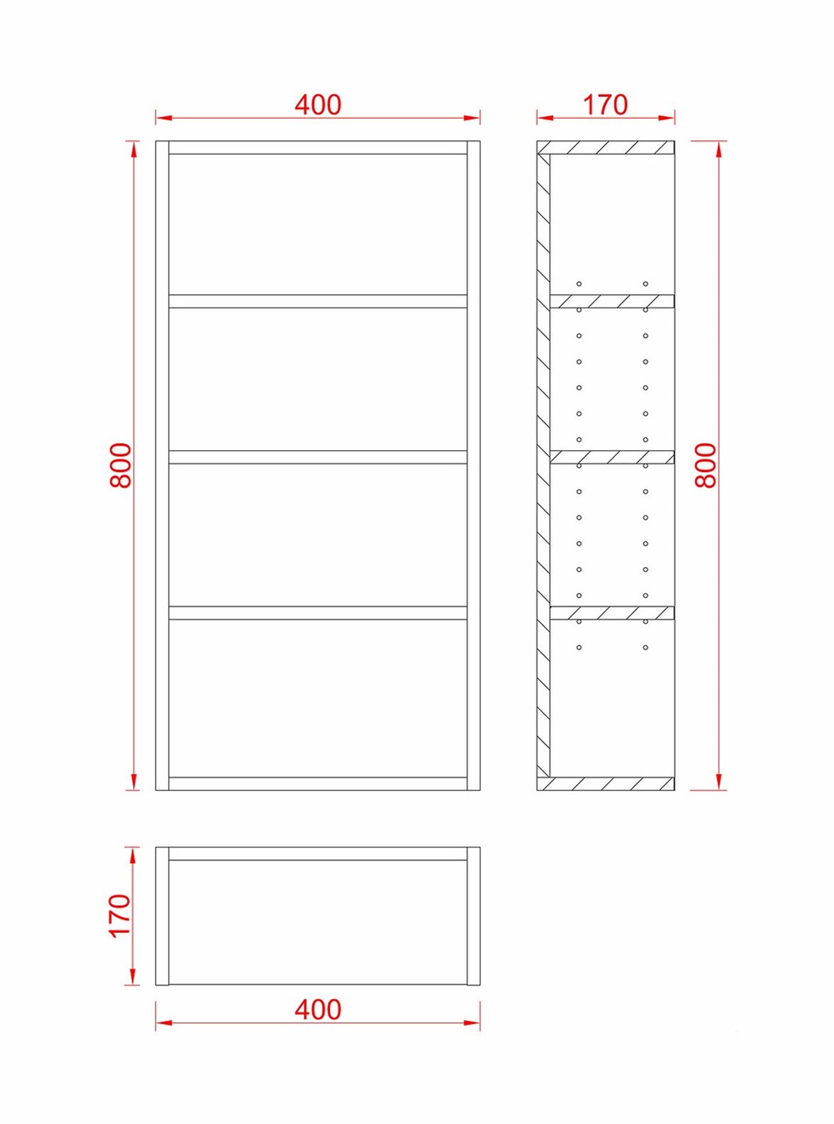 Liikkuva+ Elite avohylly 40x80x17 cm kolmella hyllyllä