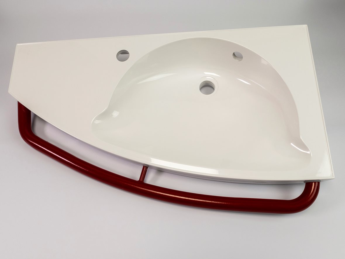 JMS-Tuote Elite seinään asennettava pesuallas tukikaiteella 80X46X15 cm valkoinen/punainen valumarmori vasemmalla allas oikealla antibakteerinen valko