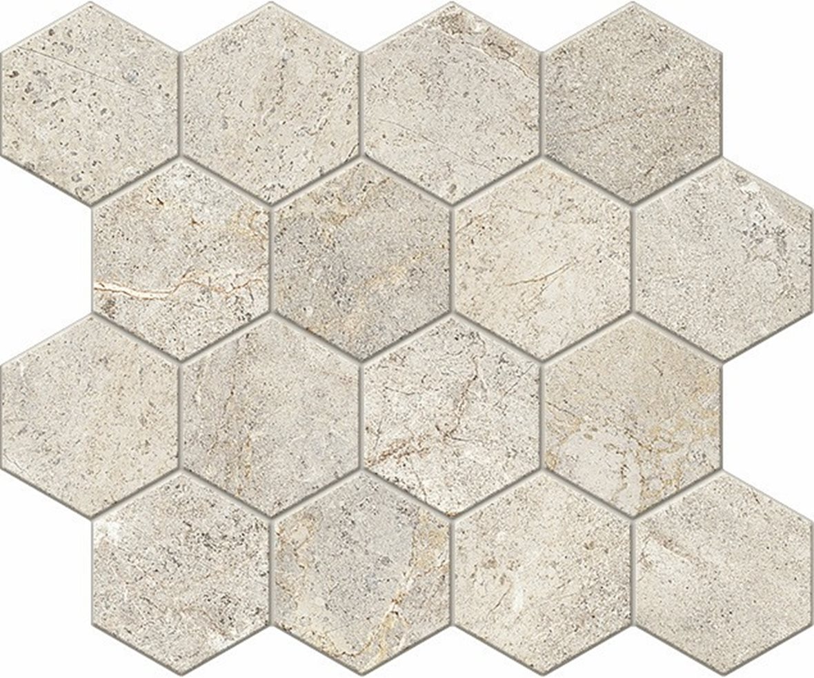 LPC Stone Soul Esagona lasitettu porcelanato mosaiikki seinälaatta lattialaatta 7X8 02 Sand tasapintainen matta 6-kulmainen vaalea beige kivi