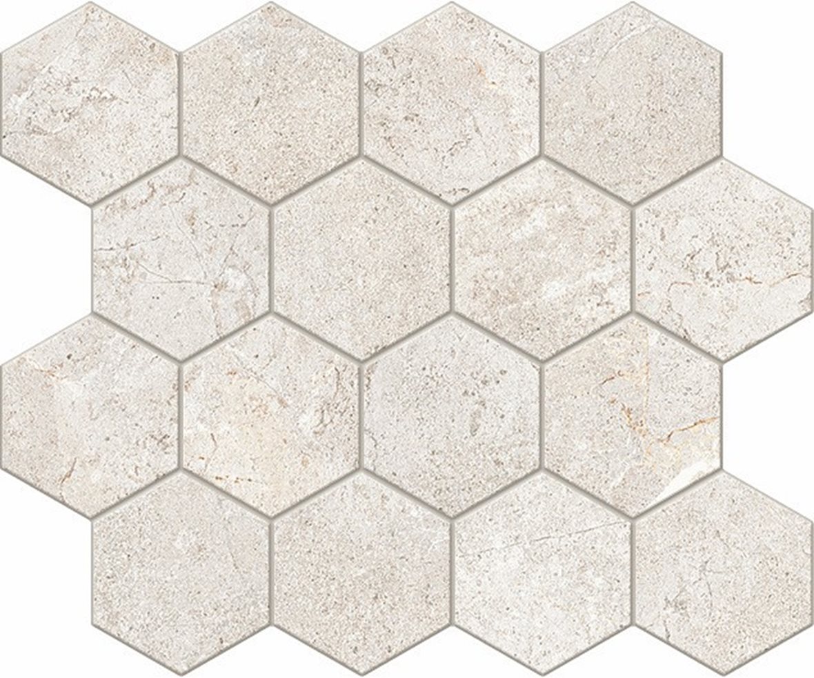 LPC Stone Soul Esagona lasitettu porcelanato mosaiikki seinälaatta lattialaatta 7X8 04 Bone tasapintainen matta 6-kulmainen vaalea valkoinen kivi