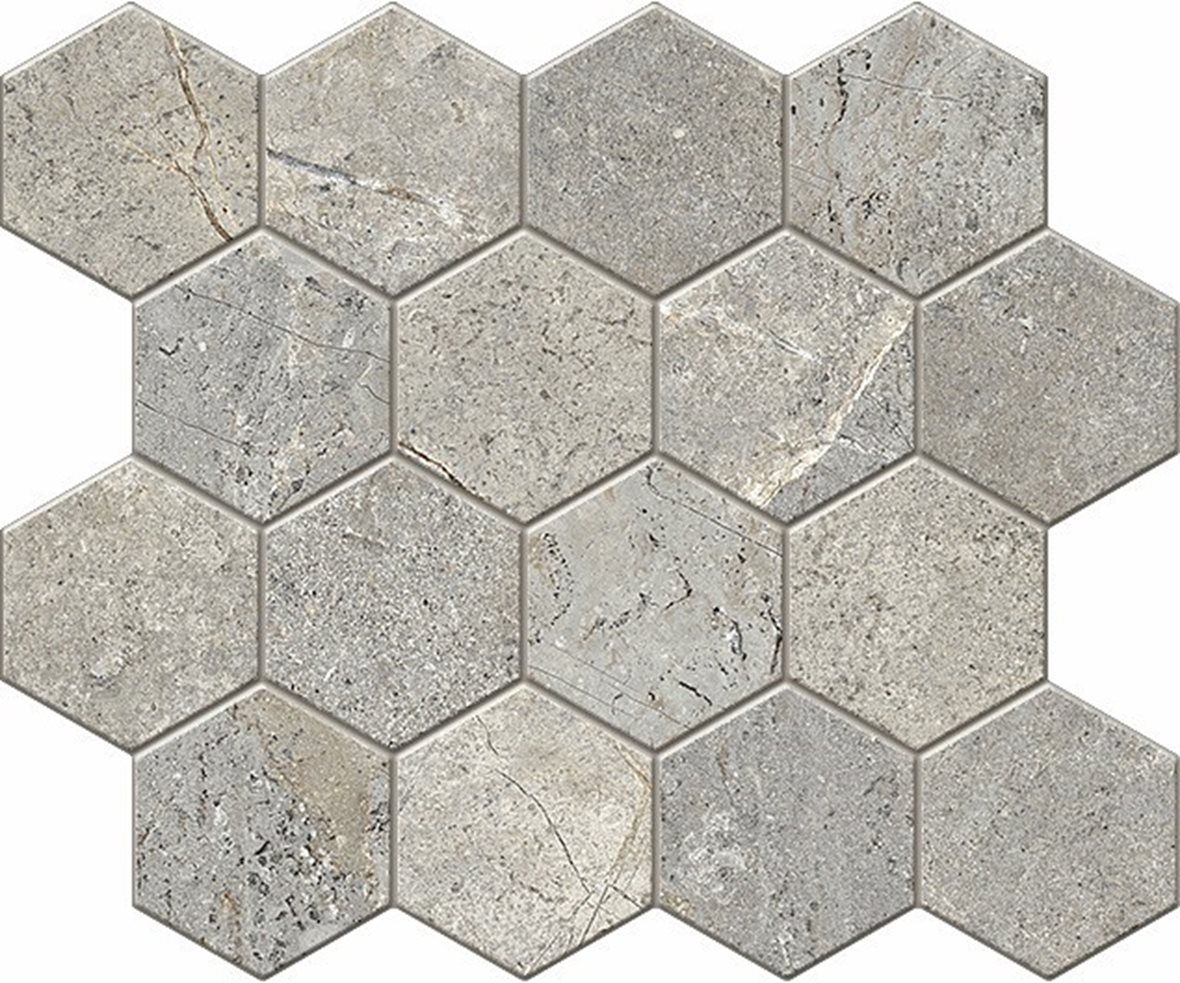 LPC Stone Soul Esagona lasitettu porcelanato mosaiikki seinälaatta lattialaatta 7X8 03 Grey tasapintainen matta 6-kulmainen keskitumma harmaa kivi