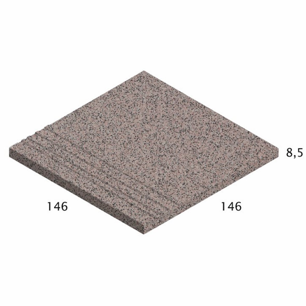 Pukkila Natura lasittamaton porraslaatta liukuesteuralla 14,6X14,6 granite rose 6608RST/1C strukturoitu matta punainen pilkullinen