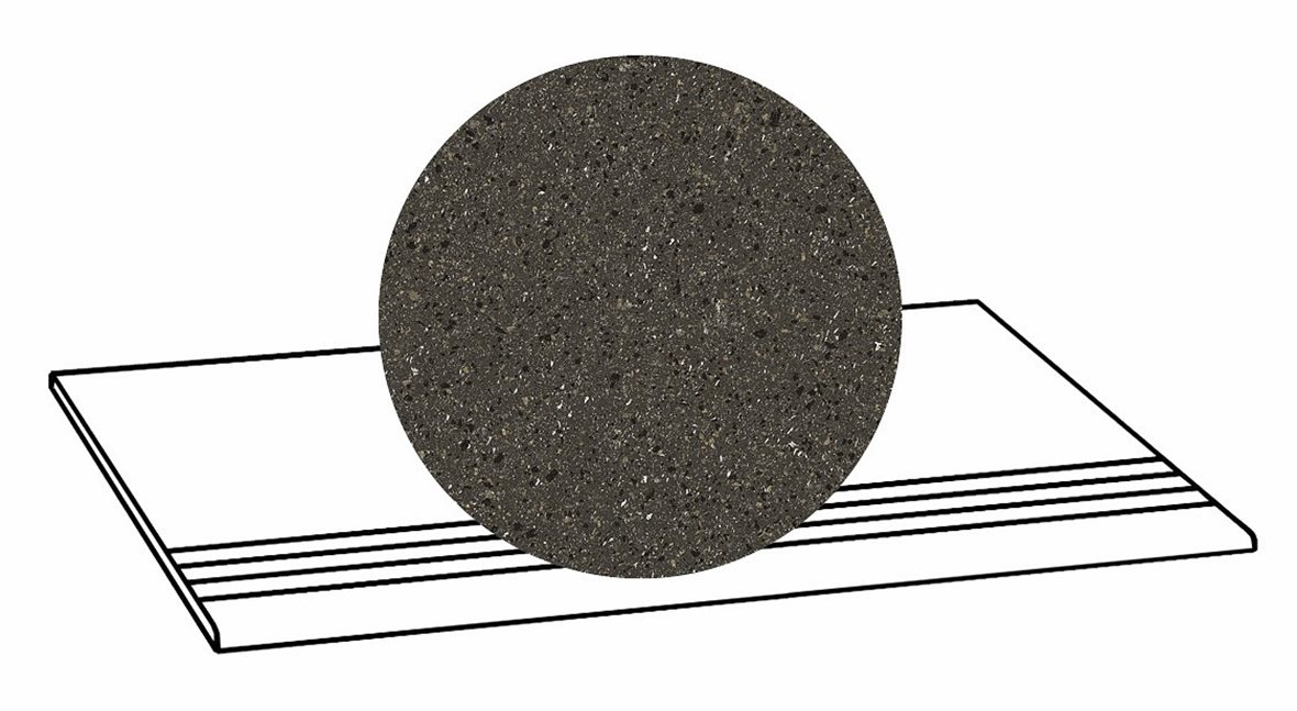 LPC Volcano Re60 lasittamaton porraslaatta liukuesteuralla 33X80 03 Black tasapintainen silotettu matta tumma musta kivi