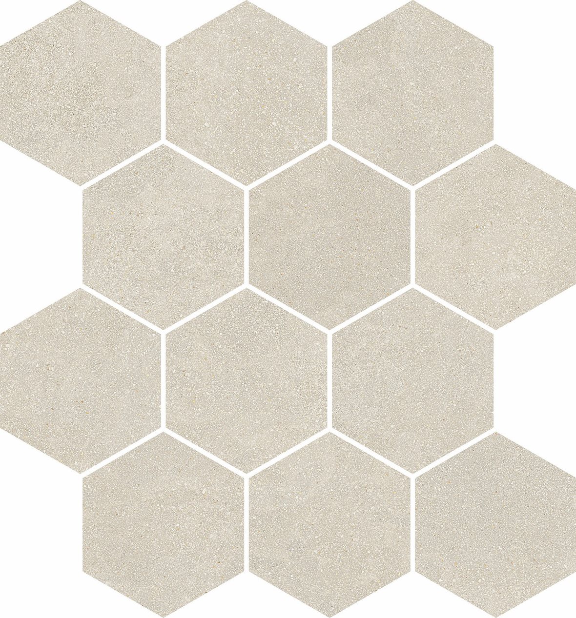 LPC Cemento Re60 Hexagon lasittamaton porcelanato mosaiikki seinälaatta lattialaatta 01 Powder tasapintainen silotettu matta 6-kulmainen vaalea valkoi