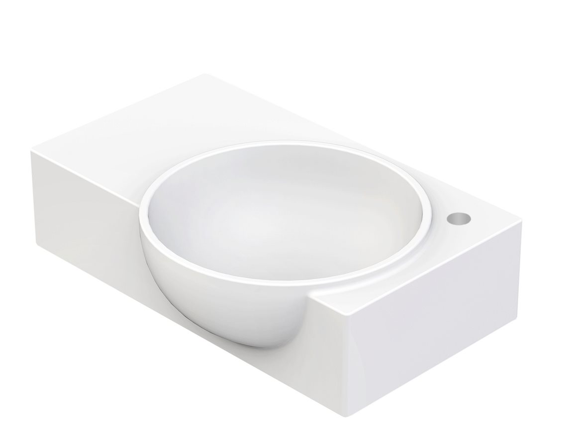 Balteco NU-series seinään asennettava pieni pesuallas 40X27X11 cm valkoinen kivikomposiitti oikealla kulho oikealla matta valkoinen