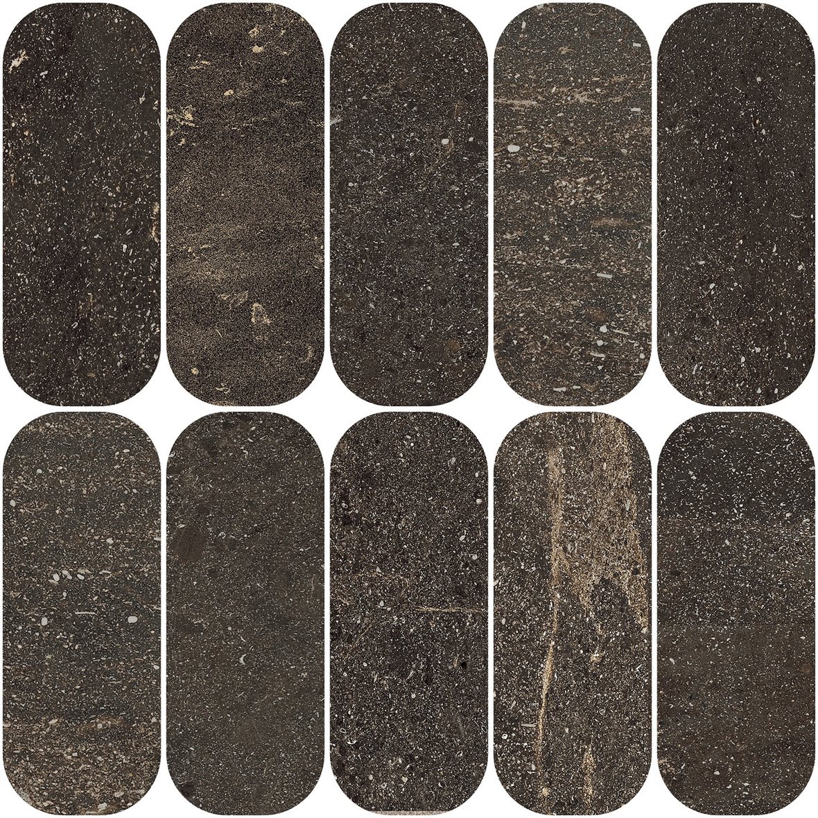 LPC Sicily Re60 Ovale lasittamaton porcelanato mosaiikki seinälaatta lattialaatta 5,8X14,8 05 Lava tasapintainen silotettu matta tumma ruskea kivi