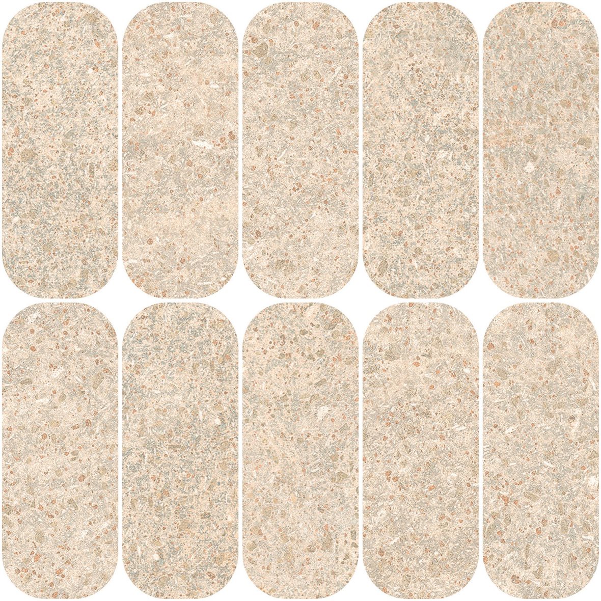 LPC Volcano Re60 Ovale lasittamaton porcelanato mosaiikki seinälaatta lattialaatta 5,8X14,8 04 Sand tasapintainen silotettu matta vaalea beige kivi