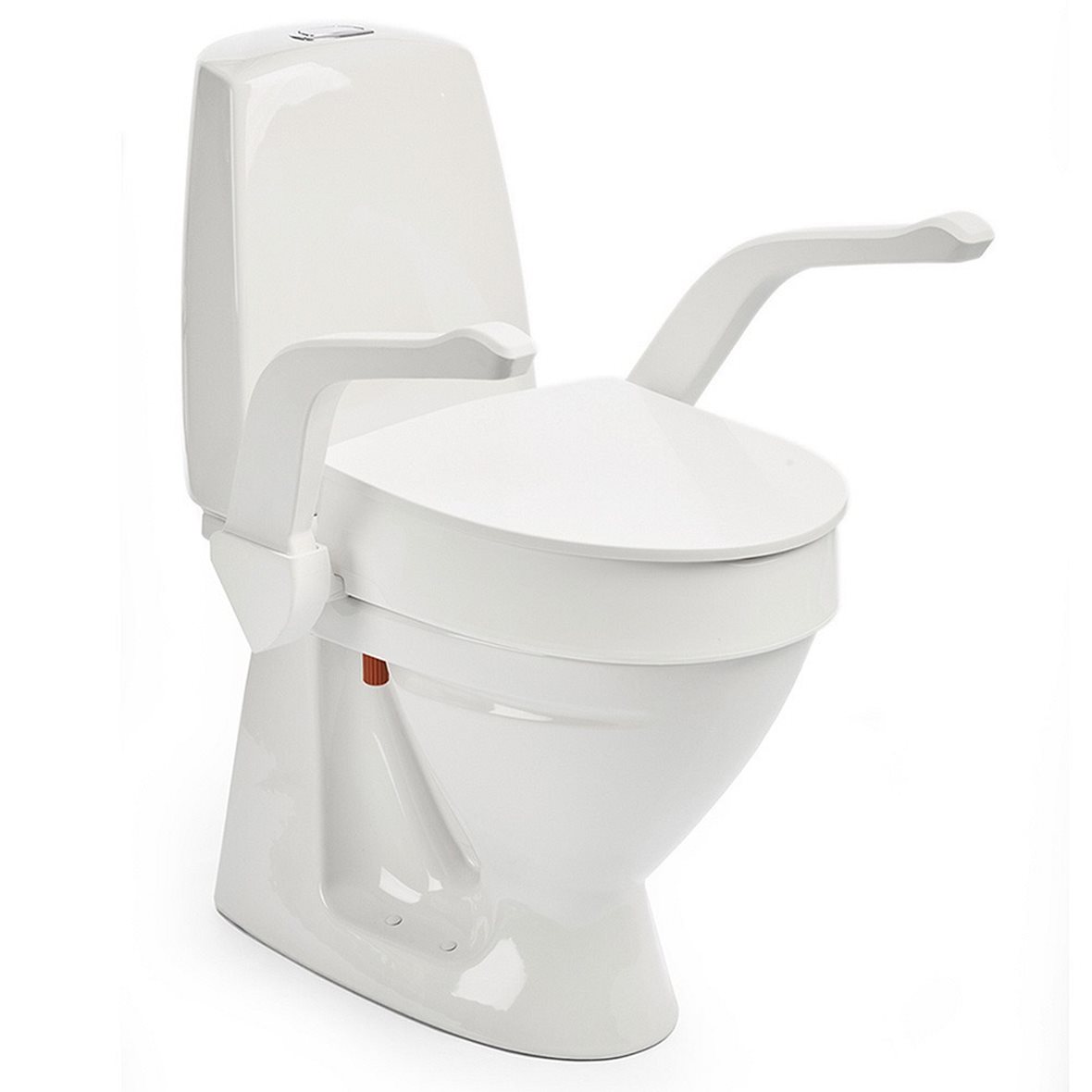 Etac My-Loo WC-istuinkansi käsinojilla kiiltävä valkoinen alapuolinen asennus korotus 10 cm