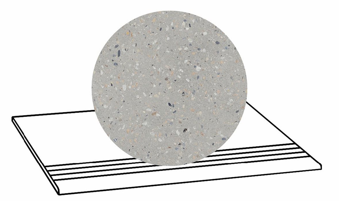 LPC Cemento Re60 Terrazzo lasittamaton porraslaatta liukuesteuralla 30X60 04 Silver tasapintainen matta harmaa betoni