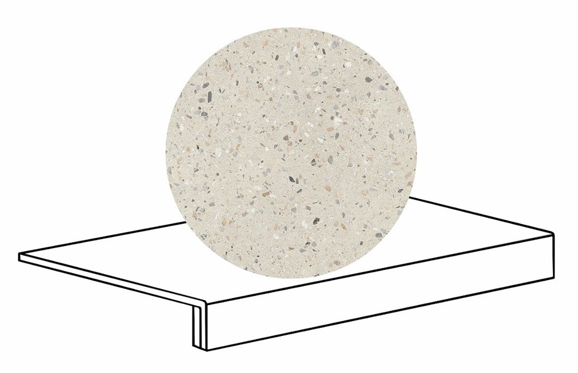 LPC Cemento Re60 Terrazzo lasittamaton porraslaatta reunalla B 33X60 01 Powder tasapintainen matta valkoinen betoni
