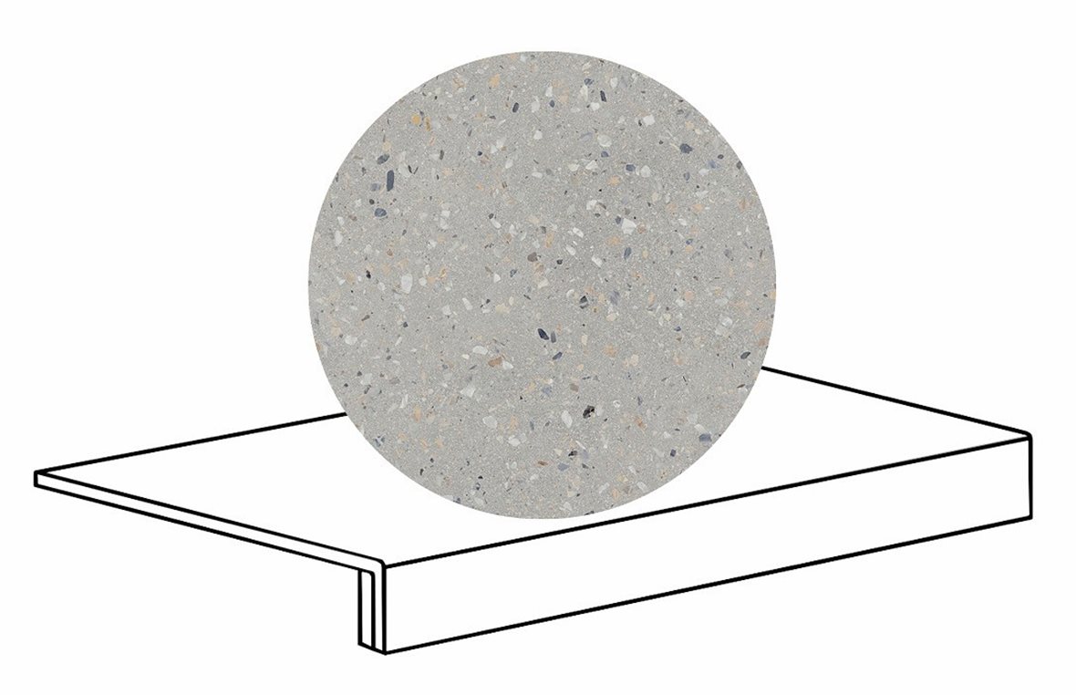 LPC Cemento Re60 Terrazzo lasittamaton porraslaatta reunalla B 33X60 04 Silver tasapintainen matta harmaa betoni