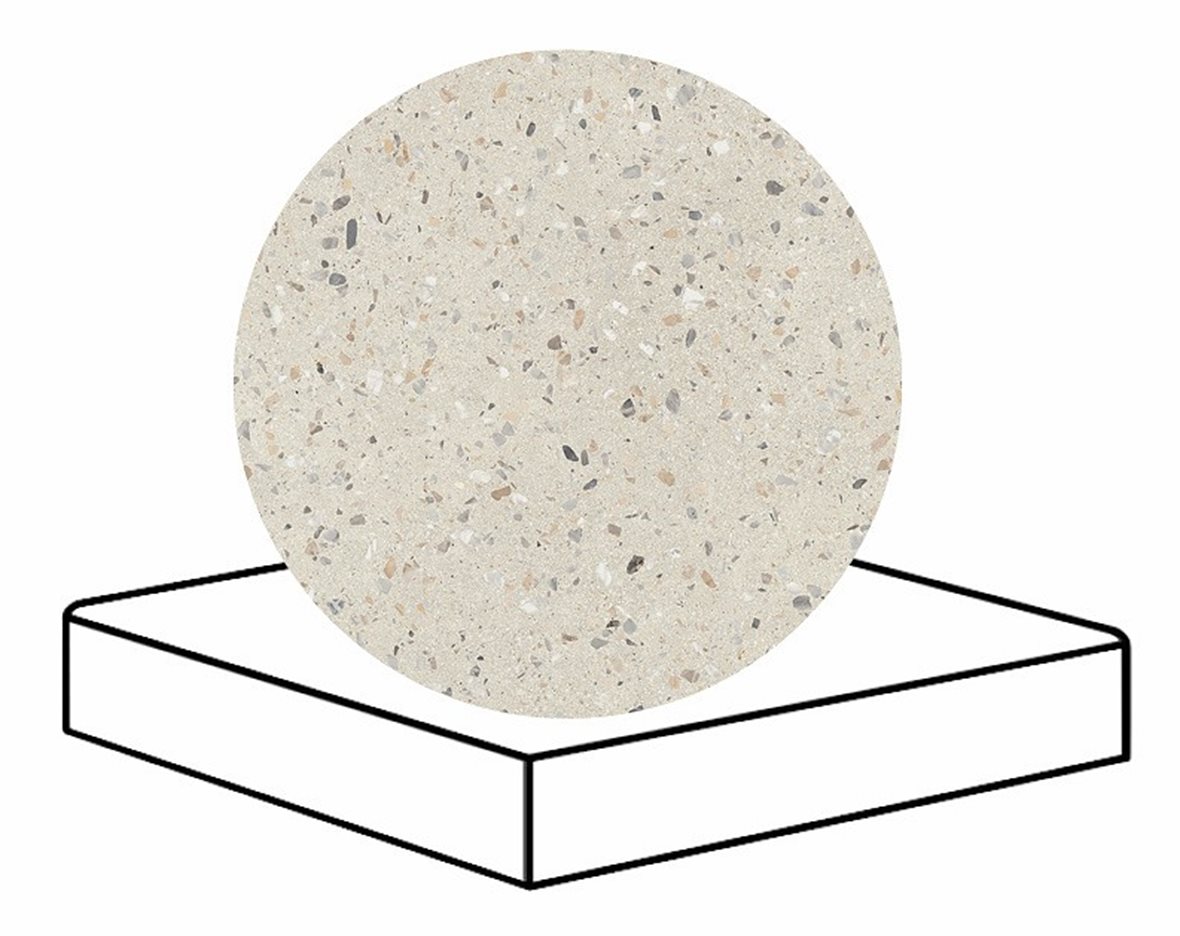 LPC Cemento Re60 Terrazzo lasittamaton porraslaatta reunalla kulmapala 33X33 01 Powder tasapintainen matta valkoinen betoni