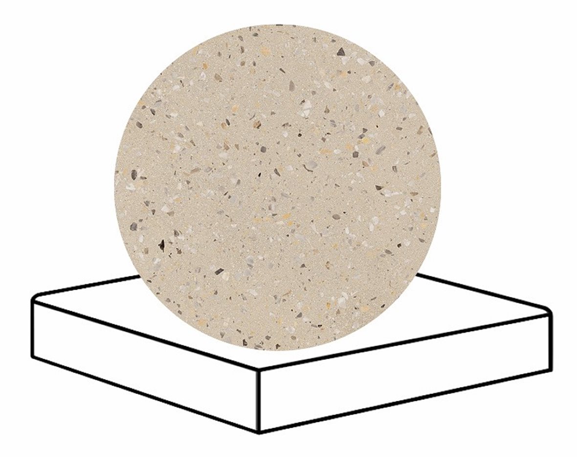LPC Cemento Re60 Terrazzo lasittamaton porraslaatta reunalla kulmapala 33X33 02 Sand tasapintainen matta beige betoni