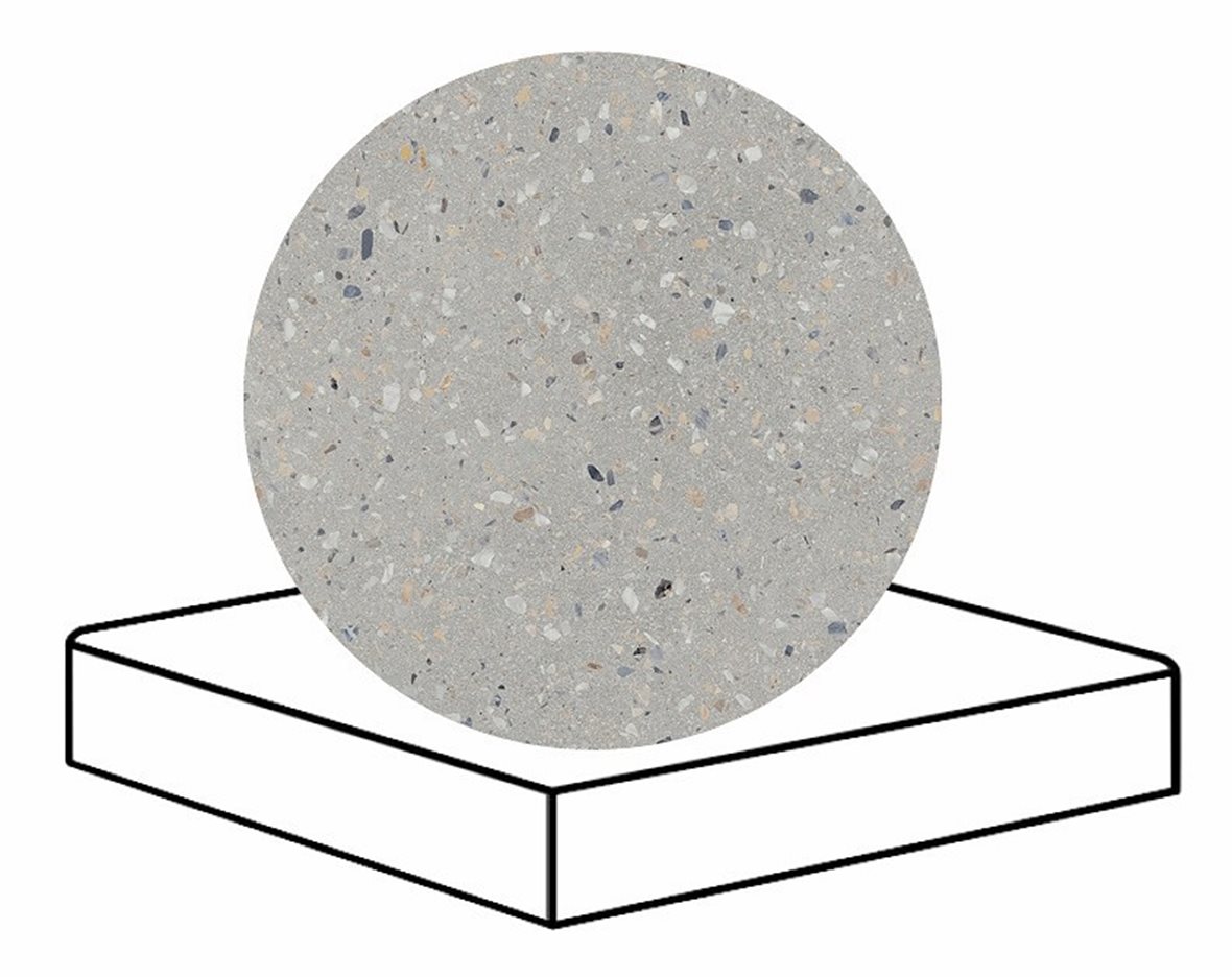 LPC Cemento Re60 Terrazzo lasittamaton porraslaatta reunalla kulmapala 33X33 04 Silver tasapintainen matta harmaa betoni