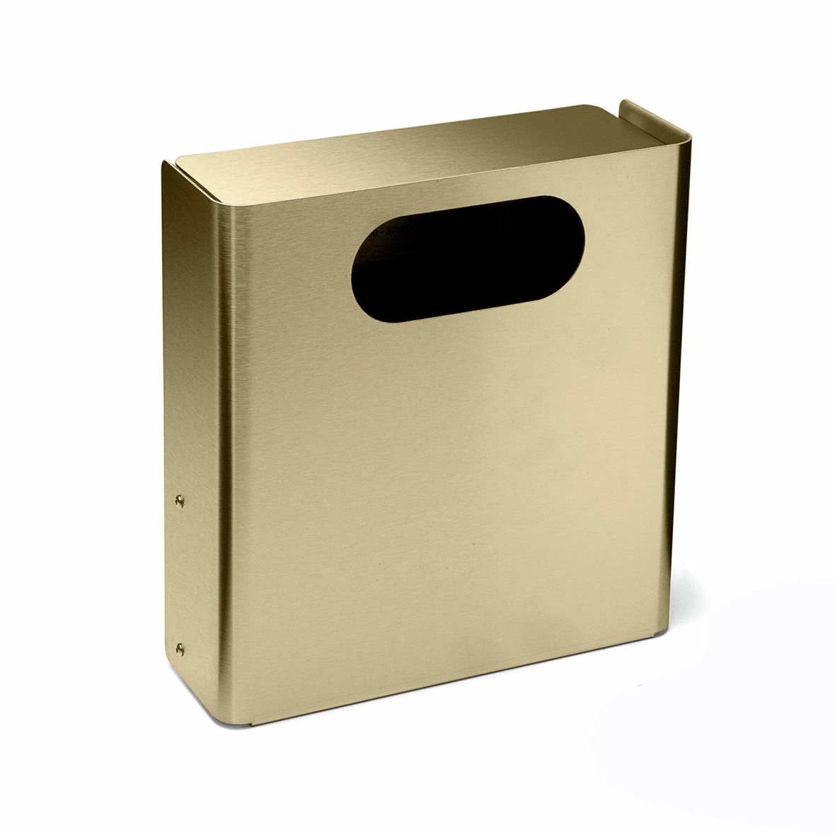 d line Knud Holscher pieni roskakori seinään 28,5x30x12,3 cm haponkestävä ruostumaton teräs AISI 316 harjattu PVD messinki