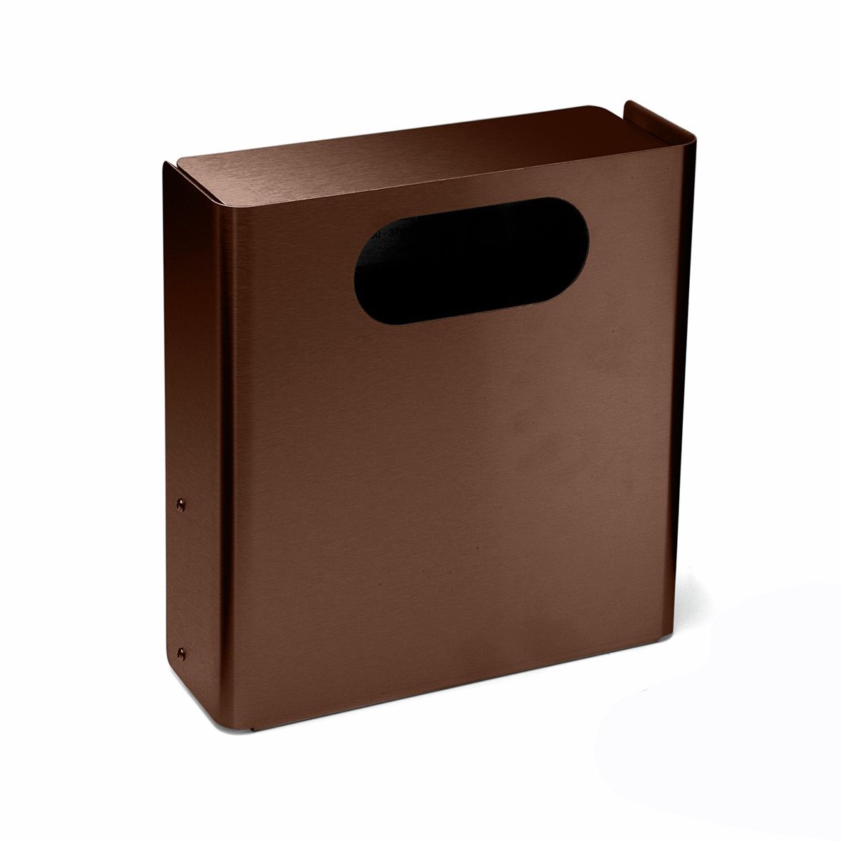 d line Knud Holscher pieni roskakori seinään 28,5x30x12,3 cm haponkestävä ruostumaton teräs AISI 316 harjattu PVD pronssi