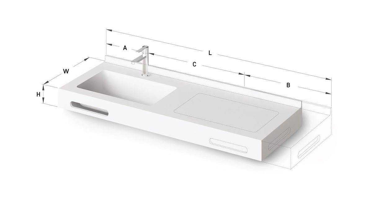 PAA MTM mittatilausallastasot seinään asennettava mittatilaus pesuallas 60-220X-1X-1 cm Mittatilaustuote, erillinen värikartta kivikomposiitti valinna
