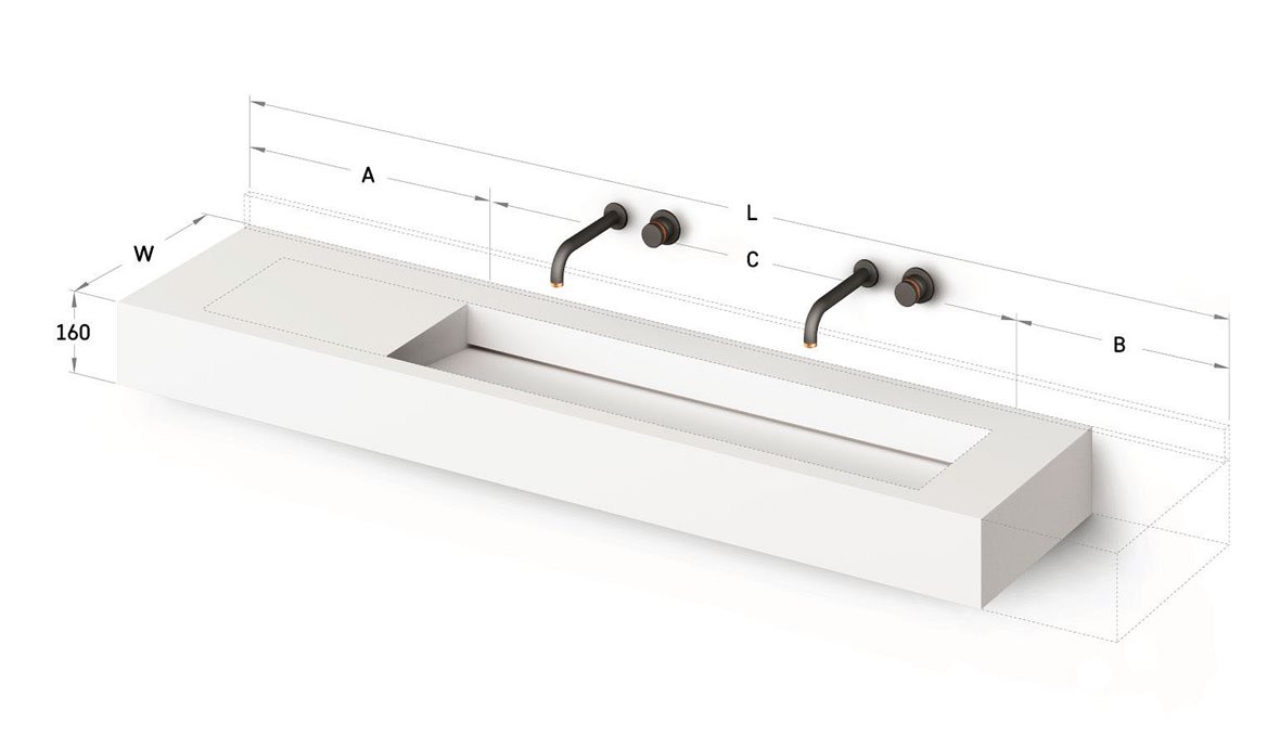 PAA MTM mittatilausallastasot seinään asennettava mittatilaus pesuallas 60-300X45X16 cm Mittatilaustuote, erillinen värikartta kivikomposiitti valinna