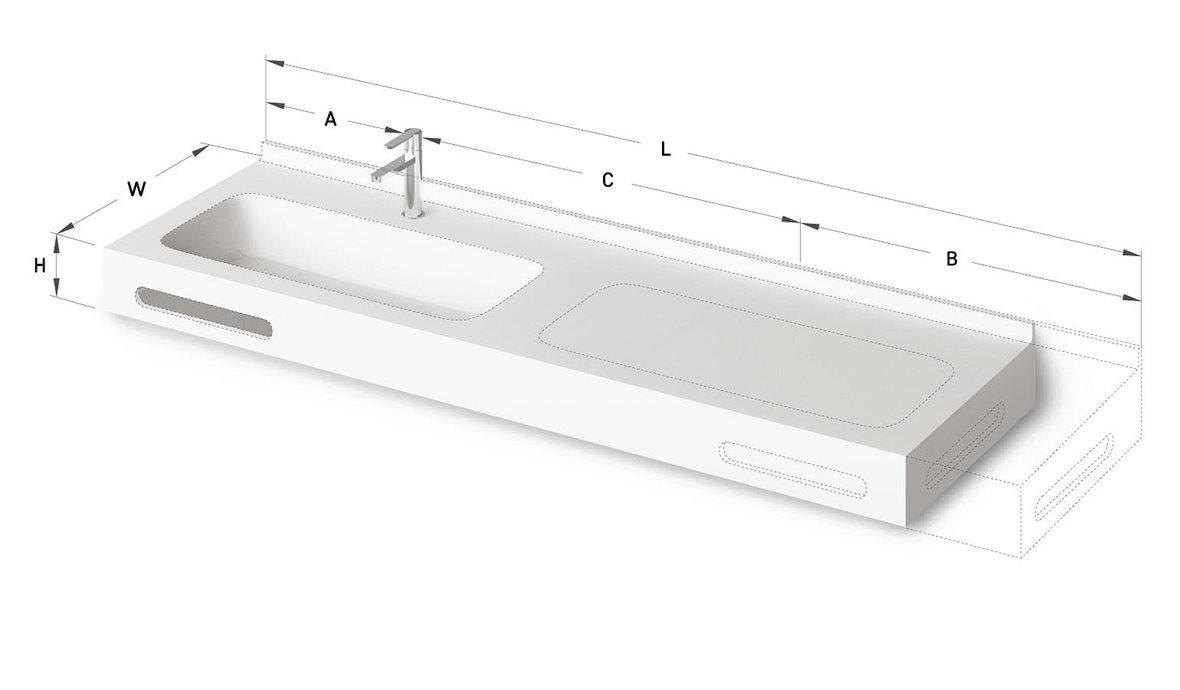 PAA MTM mittatilausallastasot seinään asennettava mittatilaus pesuallas 80-220X-1X-1 cm Mittatilaustuote, erillinen värikartta kivikomposiitti valinna