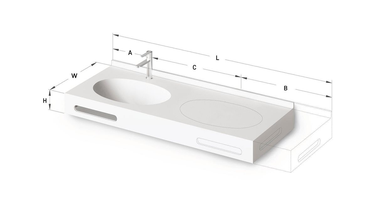 PAA MTM mittatilausallastasot seinään asennettava mittatilaus pesuallas 65-220X-1X-1 cm Mittatilaustuote, erillinen värikartta kivikomposiitti valinna