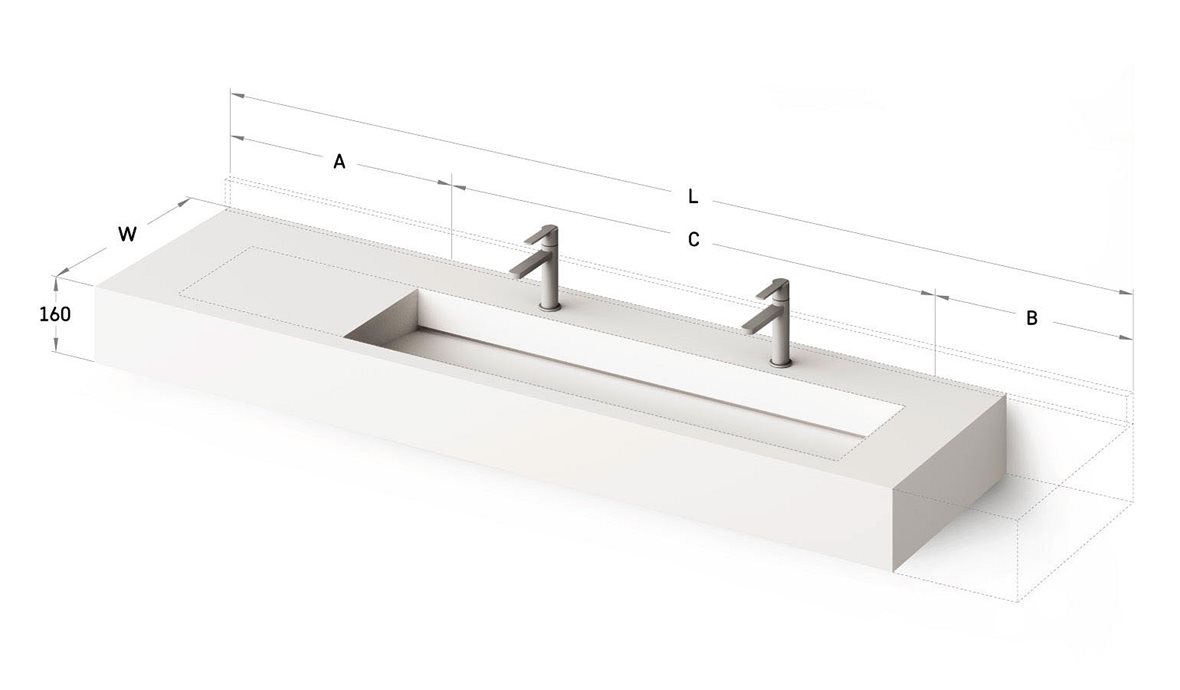 PAA MTM mittatilausallastasot seinään asennettava mittatilaus pesuallas 60-300X50X16 cm Mittatilaustuote, erillinen värikartta kivikomposiitti valinna