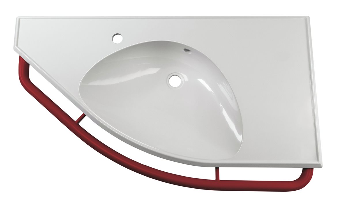 Liikkuva+ Elite seinään asennettava pesuallas tukikaiteella 100,4X57,4X15,3 cm punainen/valkoinen valumarmori antibakteerinen kätisyys vasen punainen