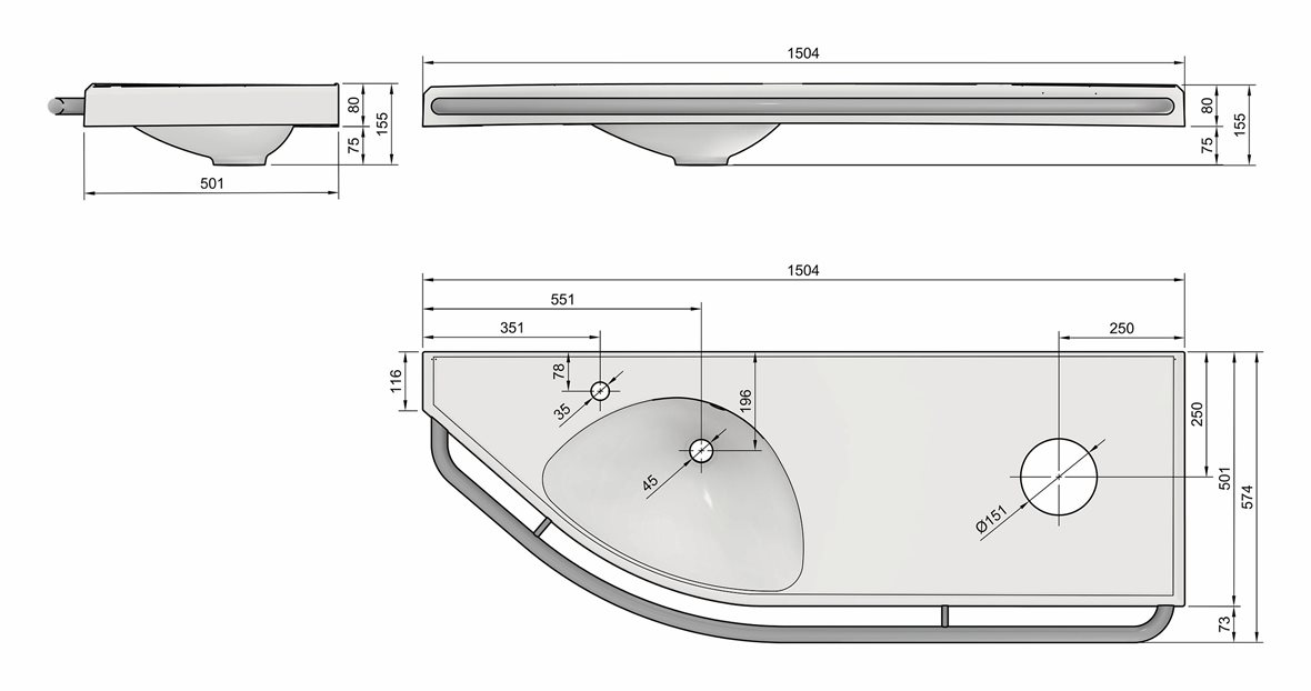Liikkuva+ Elite seinään asennettava pesuallas tukikaiteella 150X56,6X15 cm valkoinen/harmaa valumarmori vasemmalla allas vasemmalla roska-aukko antiba