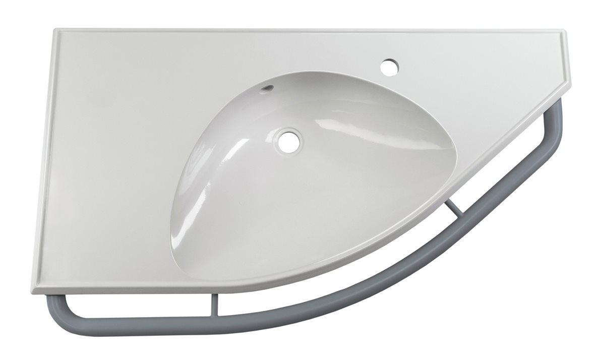 Liikkuva+ Elite seinään asennettava pesuallas tukikaiteella 100,4X57,4X15,3 cm harmaa/valkoinen valumarmori antibakteerinen kätisyys oikea harmaa