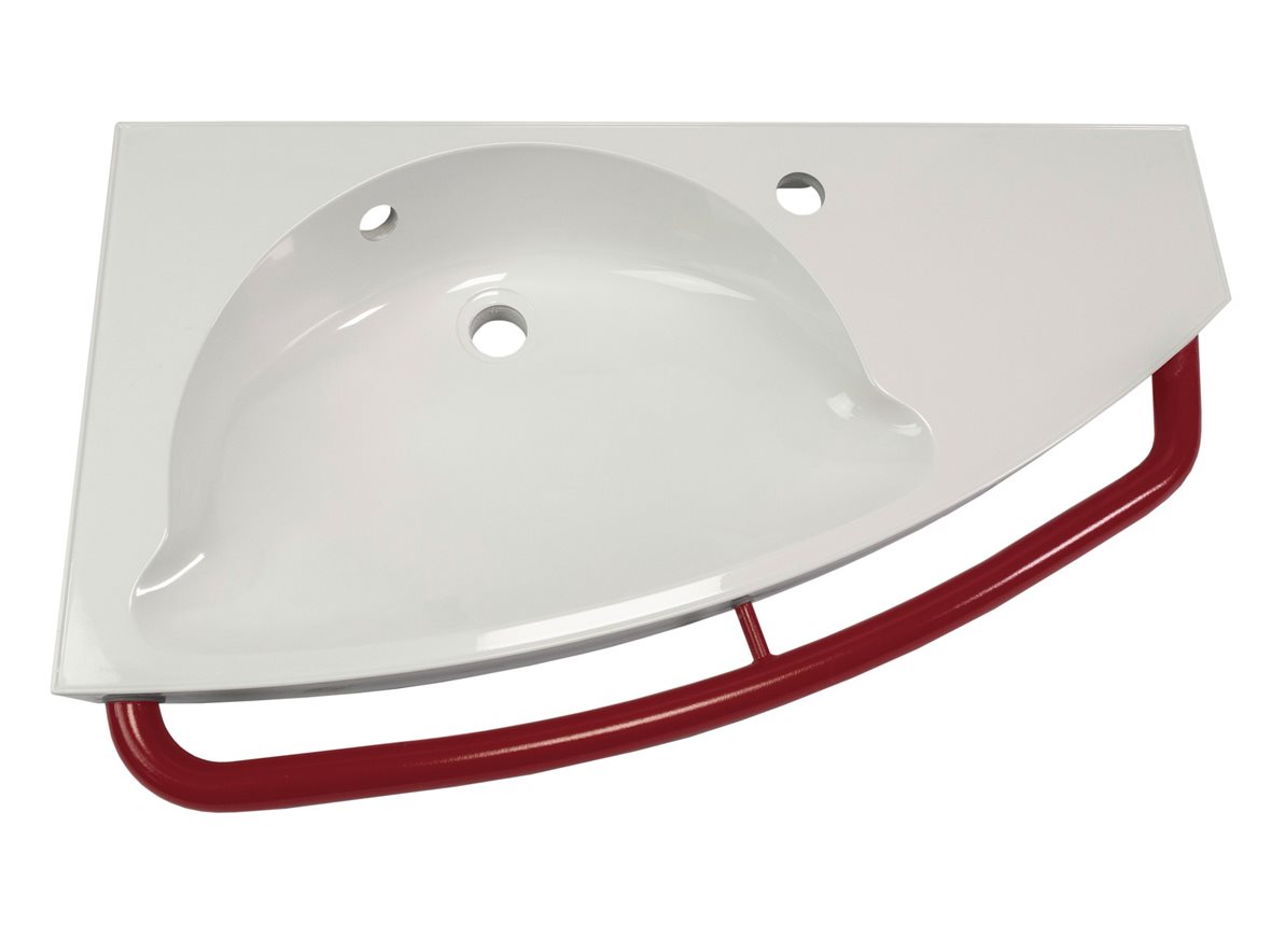 Liikkuva+ Elite seinään asennettava pesuallas tukikaiteella 80X47,5X14,1 cm punainen/valkoinen valumarmori oikealla kulho vasemmalla antibakteerinen k