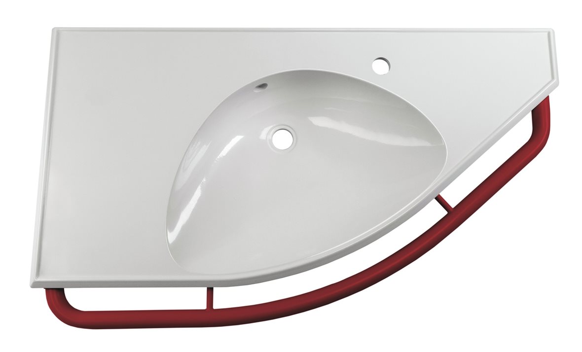 Liikkuva+ Elite seinään asennettava pesuallas tukikaiteella 100,4X57,4X15,3 cm punainen/valkoinen valumarmori antibakteerinen kätisyys oikea punainen