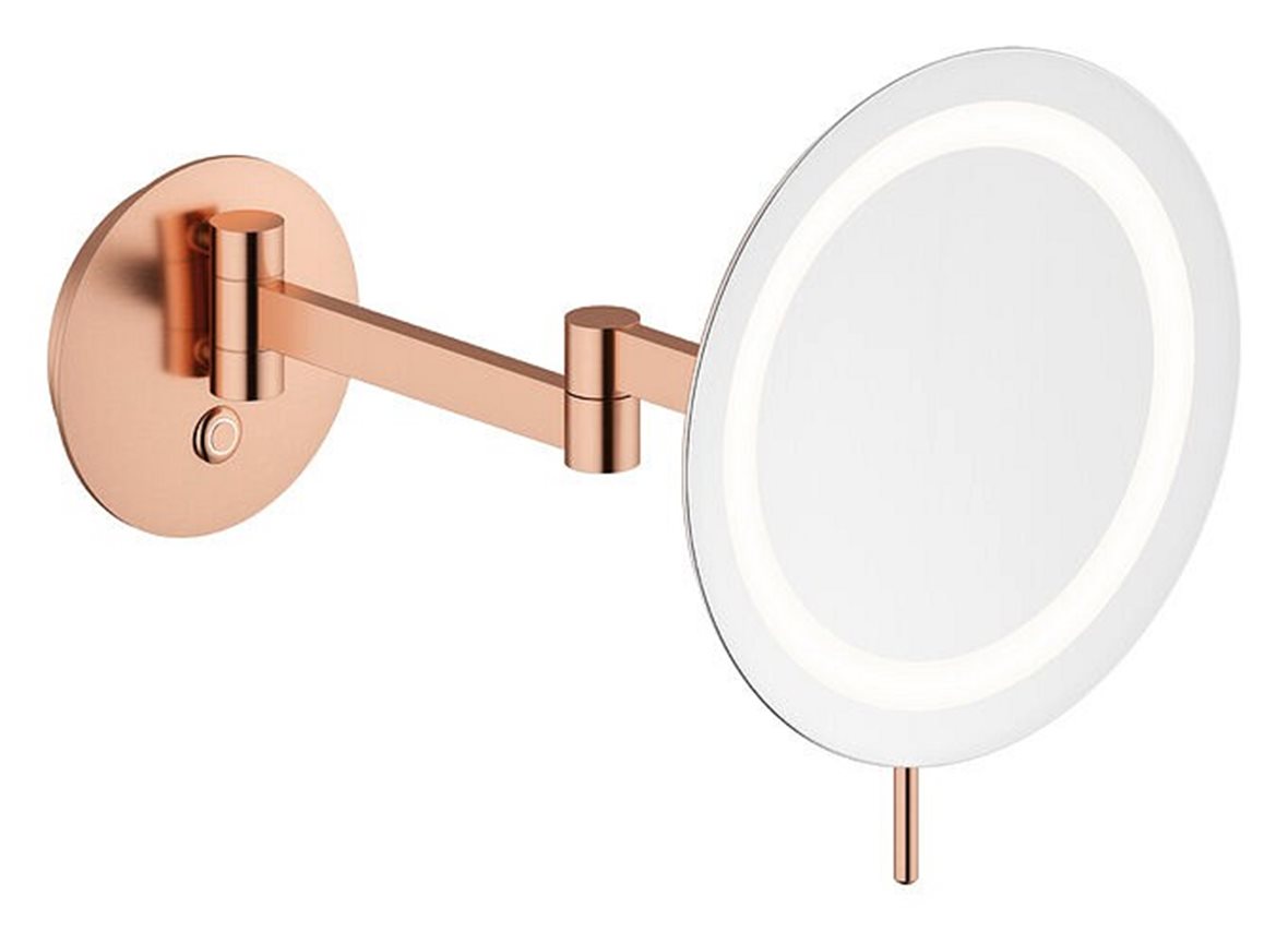Damixa Zen meikkipeili Ø23 cm LED-valolla teleskooppivarsi harjattu PVD kupari