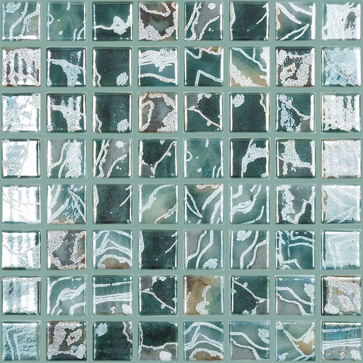 LPC Breeze lasilaatta mosaiikki seinälaatta lattialaatta 3,8X3,8 Lake tasapintainen kiiltävä keskitumma turkoosi kuvioitu