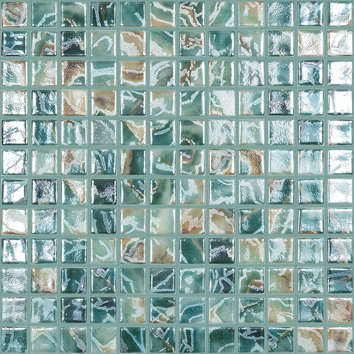 LPC Breeze lasilaatta mosaiikki seinälaatta lattialaatta 2,5X2,5 Lake tasapintainen kiiltävä keskitumma turkoosi kuvioitu