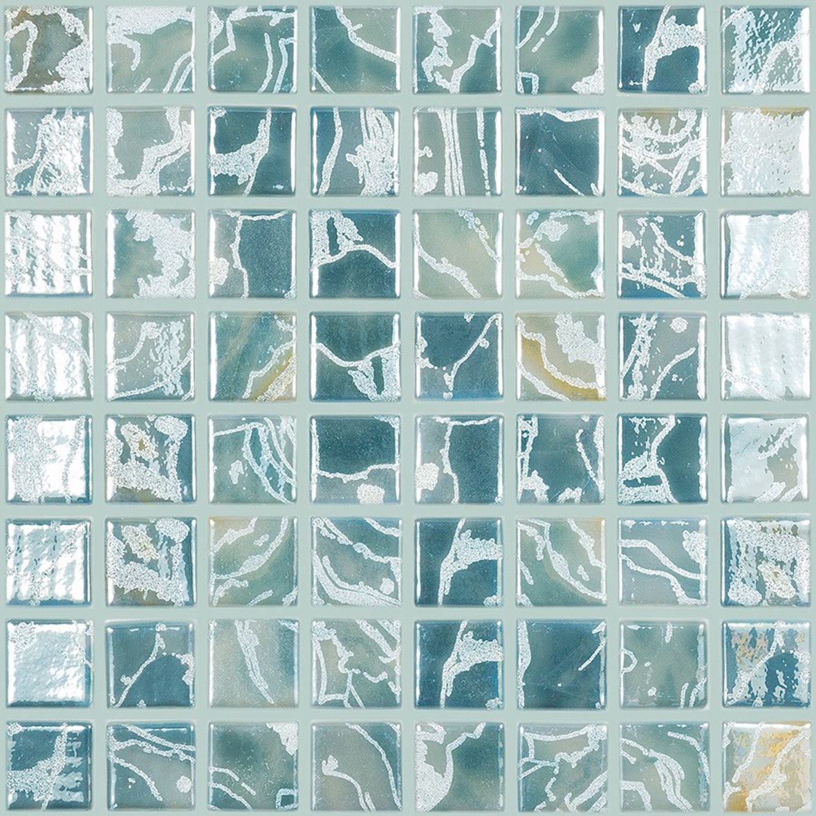 LPC Breeze lasilaatta mosaiikki seinälaatta lattialaatta 3,8X3,8 Lagoon tasapintainen kiiltävä vaalea turkoosi kuvioitu