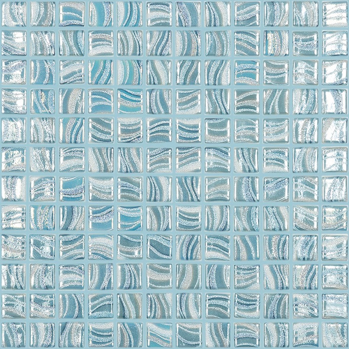 LPC Glitter lasilaatta mosaiikki seinälaatta lattialaatta 2,5X2,5 Sky tasapintainen kiiltävä vaalea sininen kuvioitu