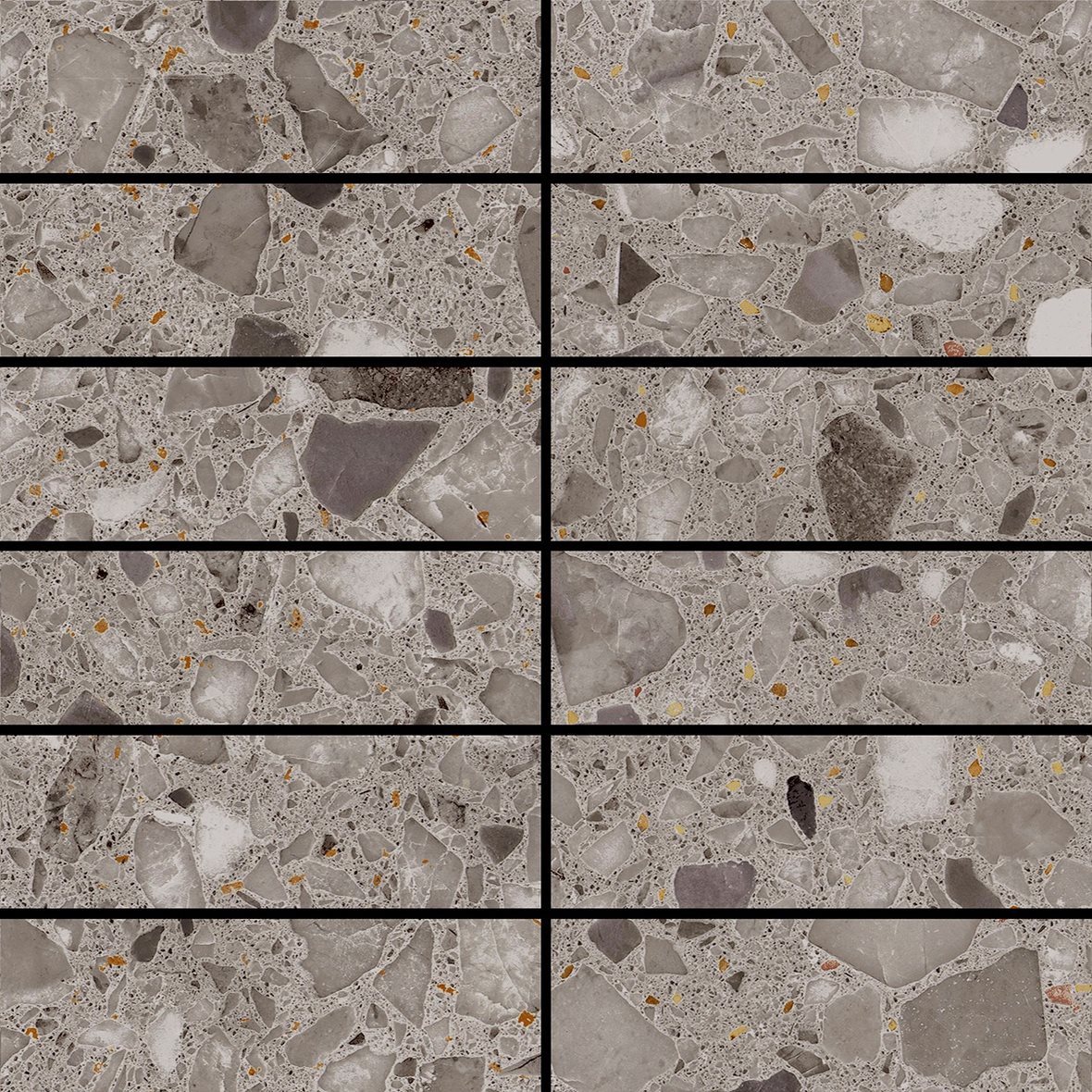 Pukkila Dandy Terrazzo lasitettu klinkkeri mosaiikki seinälaatta lattialaatta 3,2X9,9 Grey tasapintainen matta keskitumma harmaa terrazzo