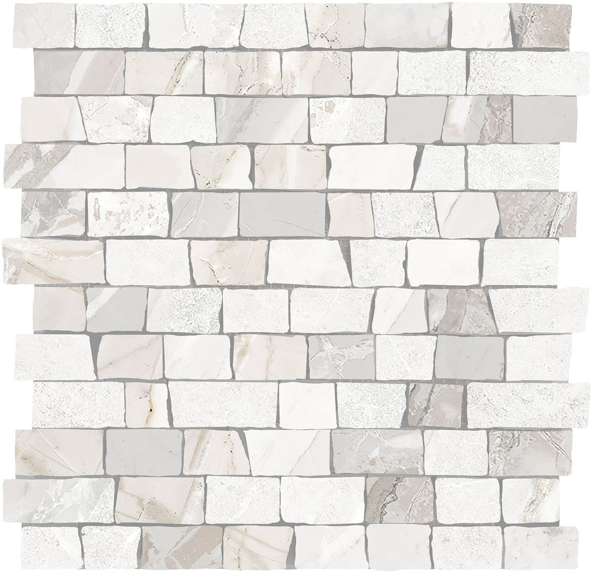 LPC Elysian Cobble lasitettu porcelanato mosaiikki seinälaatta lattialaatta 02H snow tasapintainen puleerattu vaalea beige kivi