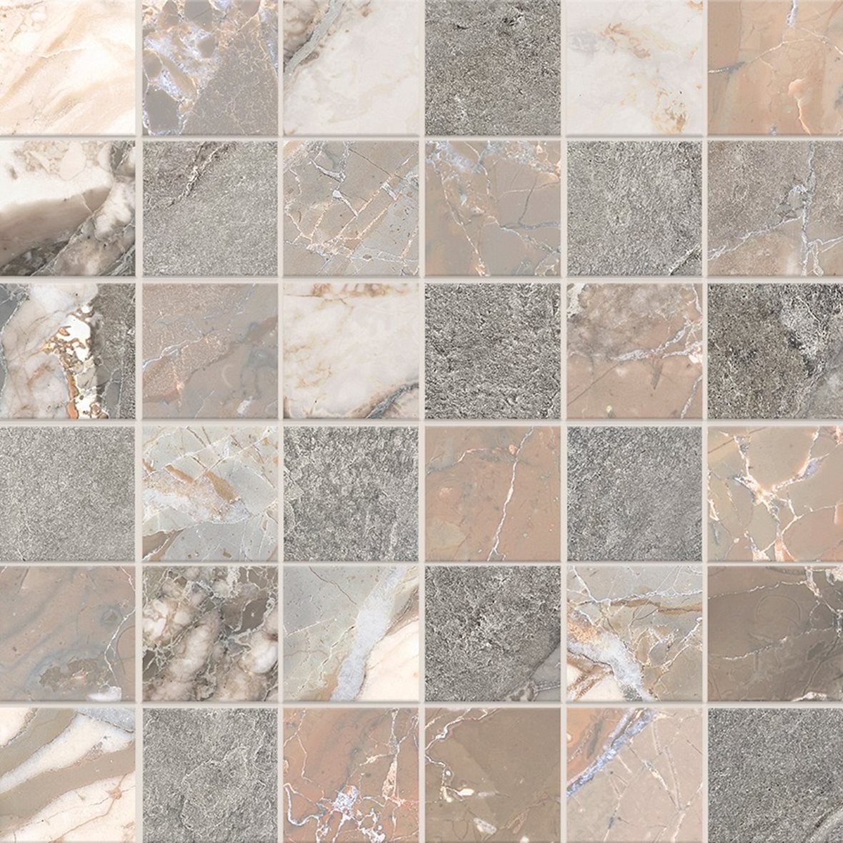 LPC Elysian lasitettu porcelanato mosaiikki seinälaatta lattialaatta 4,8X4,8 01 fog tasapintainen matta keskitumma harmaa kivi