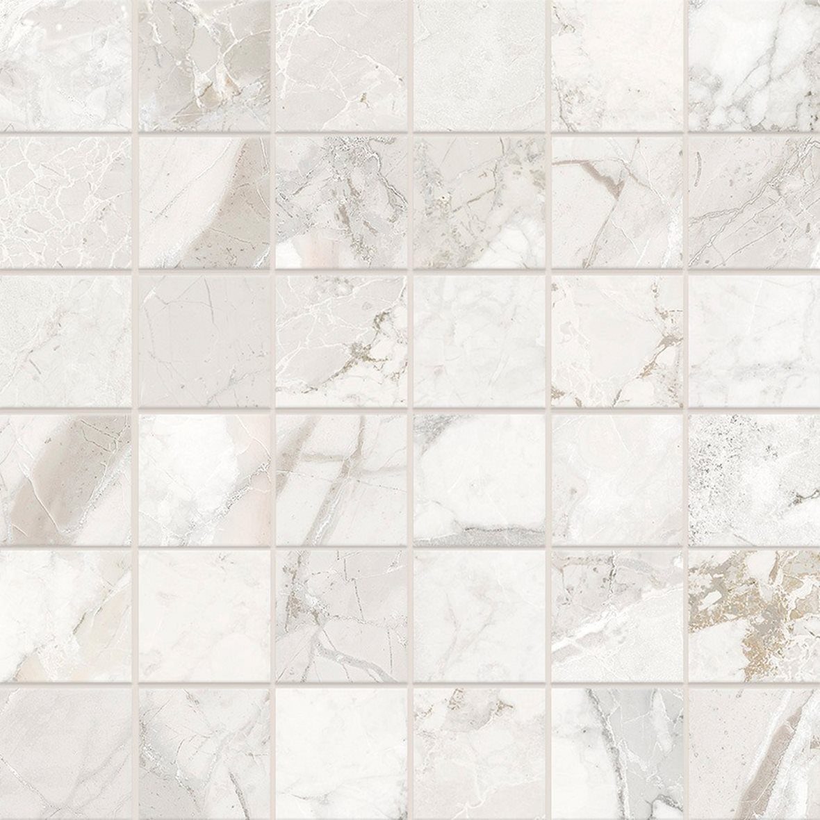 LPC Elysian lasitettu porcelanato mosaiikki seinälaatta lattialaatta 4,8X4,8 02 snow tasapintainen matta vaalea beige kivi
