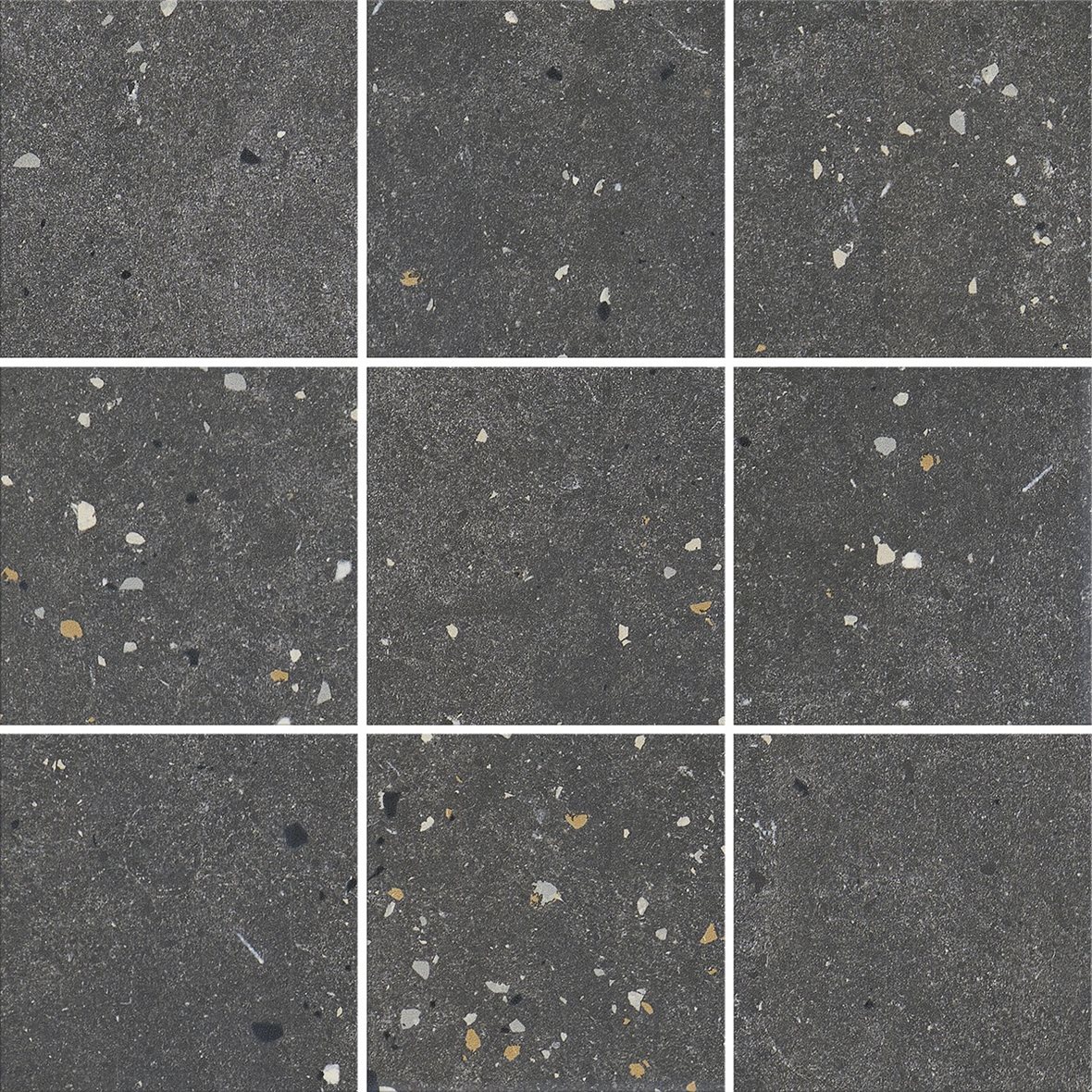 LPC Vienna lasitettu porcelanato seinälaatta lattialaatta 9,7X9,7 03 black tasapintainen matta tumma musta terrazzo