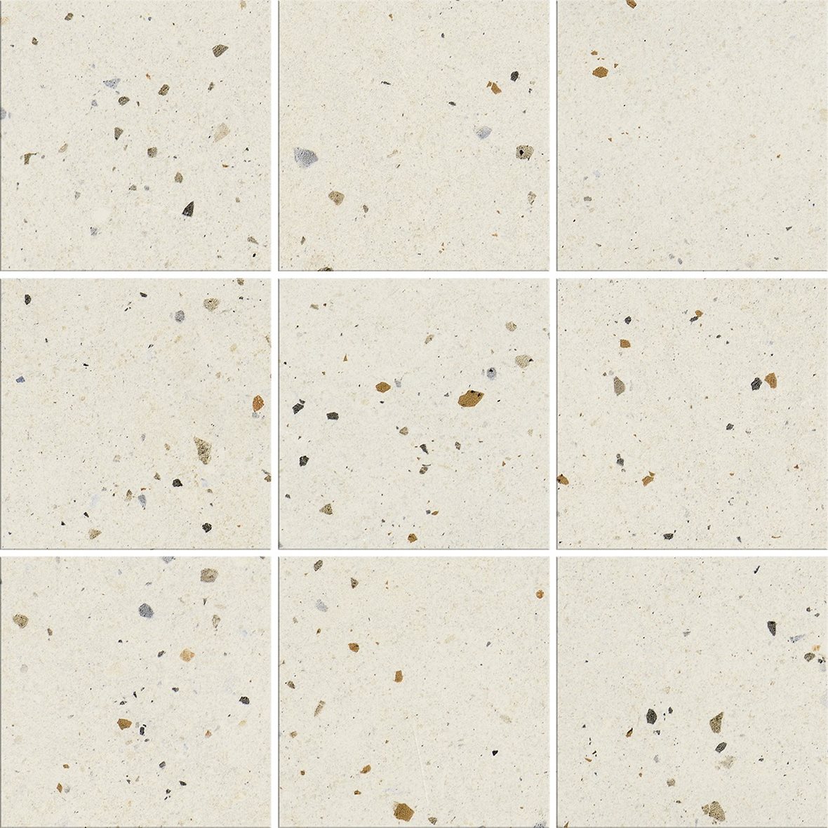 LPC Vienna lasitettu porcelanato seinälaatta lattialaatta 9,7X9,7 01 white tasapintainen matta vaalea valkoinen terrazzo