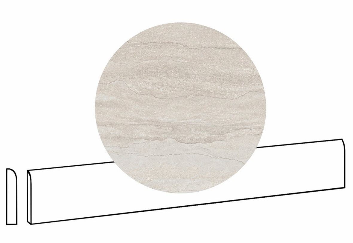 LPC Portland Vein lasittamaton jalkalista pyöristetty pitkä sivu 7X60 01 pearl tasapintainen silotettu matta vaalea valkoinen kivi