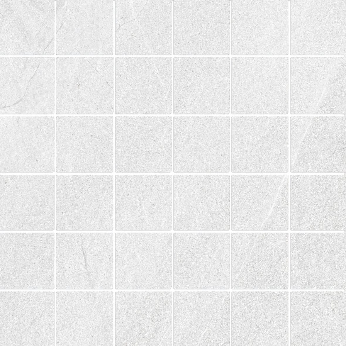 Pukkila Canyon lasitettu porcelanato mosaiikki seinälaatta lattialaatta 5X5 01 chalk laineileva matta vaalea valkoinen kivi