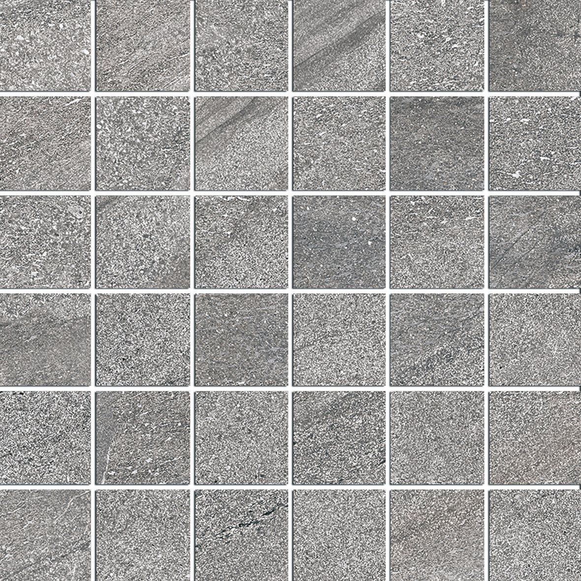Pukkila Canyon lasitettu porcelanato mosaiikki seinälaatta lattialaatta 5X5 05 greige laineileva matta tumma harmaa kivi