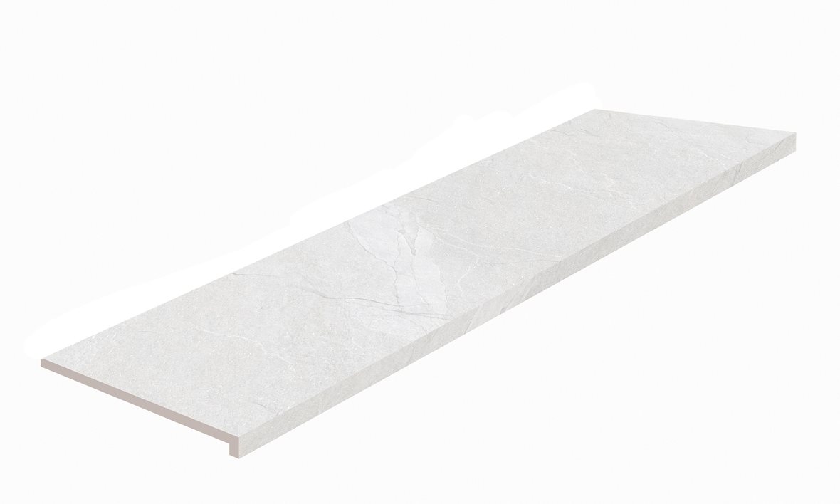 Pukkila Canyon märkäpuriste lasitettu porraslaatta reunalla 33X120X3,06 01 chalk laineileva matta vaalea valkoinen kivi