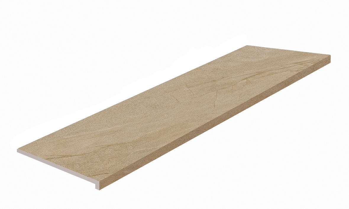 Pukkila Canyon märkäpuriste lasitettu porraslaatta reunalla 33X120X3,06 03 dune laineileva matta keskitumma beige kivi