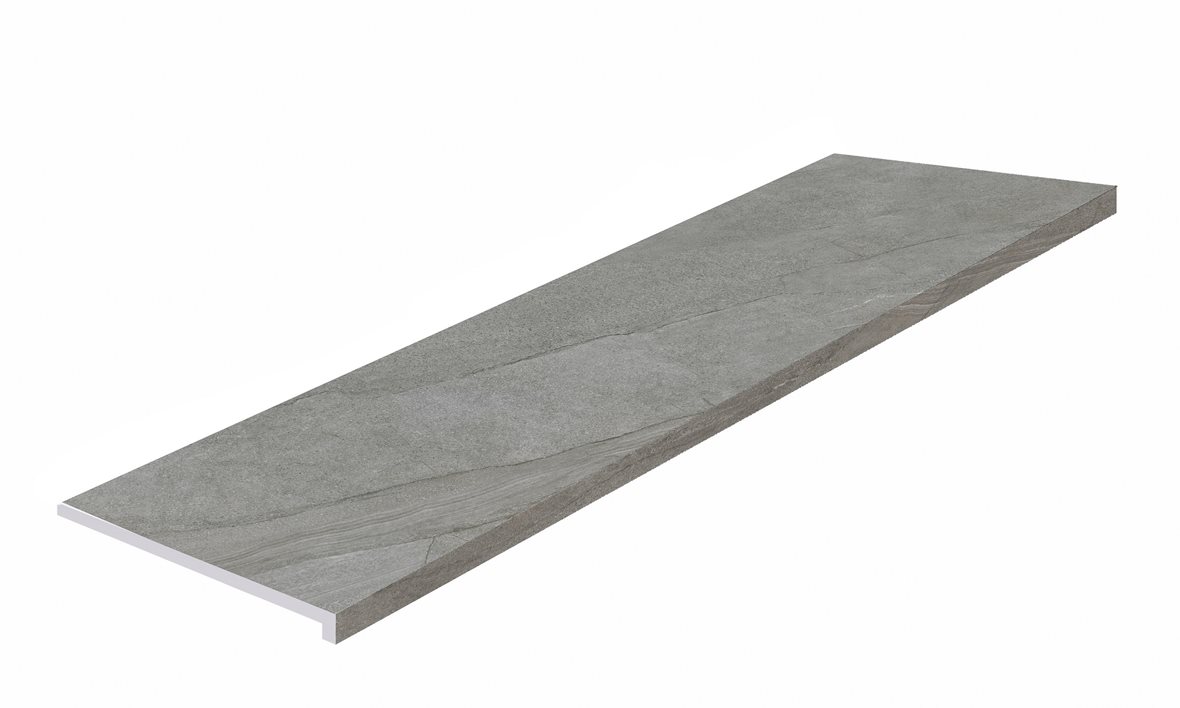 Pukkila Canyon märkäpuriste lasitettu porraslaatta reunalla 33X120X3,06 05 greige laineileva matta tumma harmaa kivi