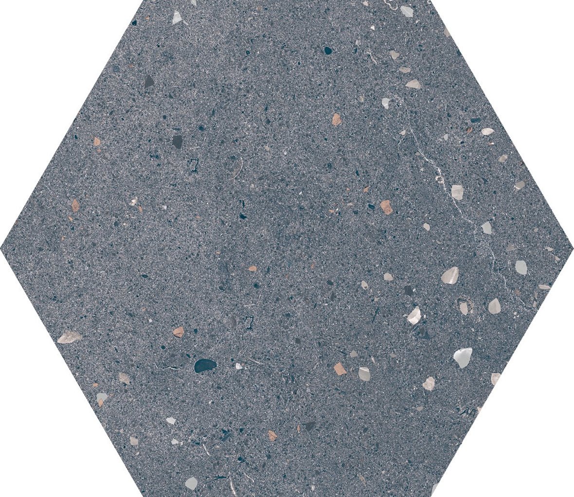 LPC Vienna Hexagon lasitettu porcelanato seinälaatta lattialaatta ulkolaatta 19,7X19,7 04 blue tasapintainen matta 6-kulmainen tumma sininen terrazzo
